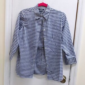 CHAPS Womens Blue White Gingham Check Long Sleeve ‎ Shirt Top Sz PS / #2669